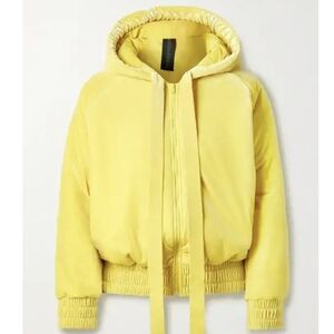 Norma Kamali Hooded Puffer Jacket Velvet Yellow XS NWT